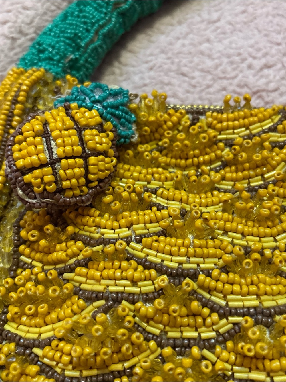 Yellow Beaded Evening Clutch with Green Wrapped Handle - Picture 2 of 4